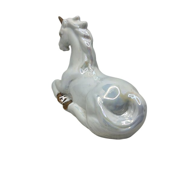 Vintage 1980s Porcelain Iridescent White, Gold Unicorn Figurine - Picture 6 of 7